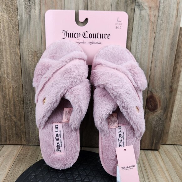 Womens Juicy Couture Jovie size L Large 9 - 10 Pink Faux Fur Lined Slippers - Picture 1 of 6